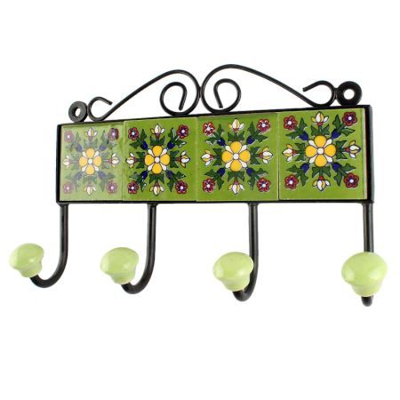 Light Forest Green Tiny Flower Ceramic Tile Hook